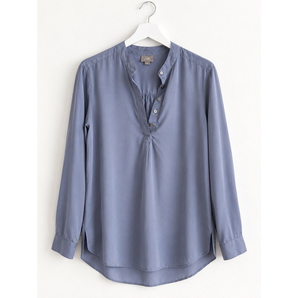 J.Jill 100% Silk Blue Gray Tunic Blouse Size M